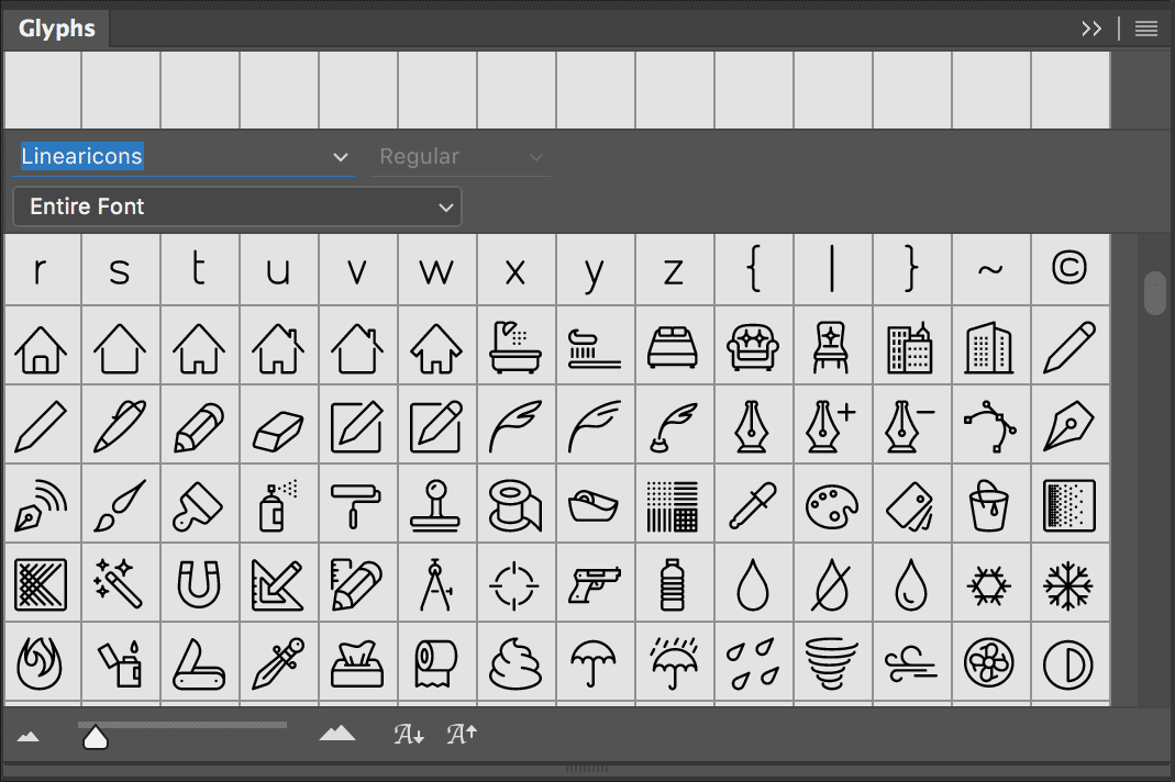 Glyphs Window in Photoshop Glyphs Window in Photoshop